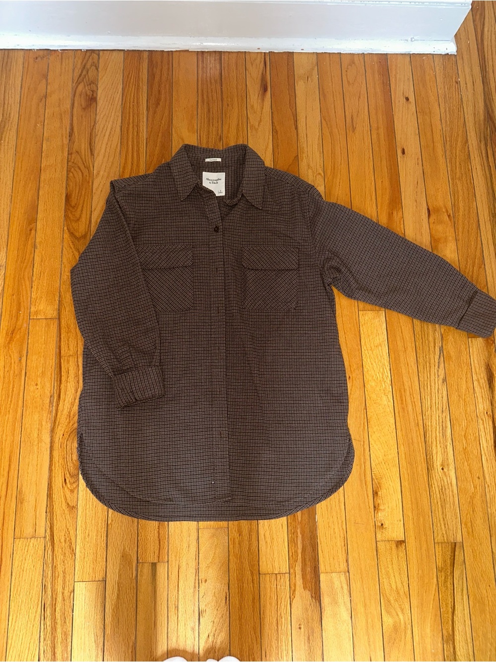 Abercrombie & Fitch OVERSIZED Brown Houndstooth Button-Up Shirt Jacket
